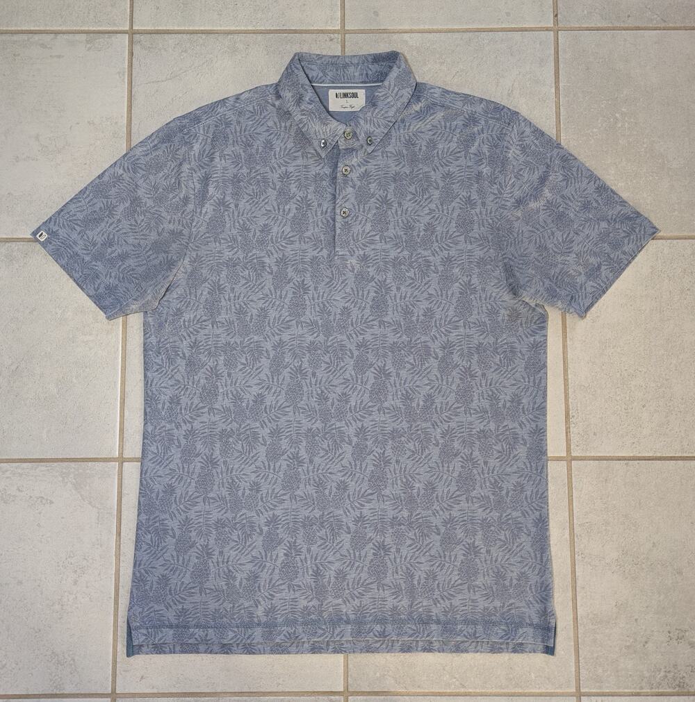 Linksoul Men's Large Polo Floral Tempus Fugit Golf Cotton Stretch Gray